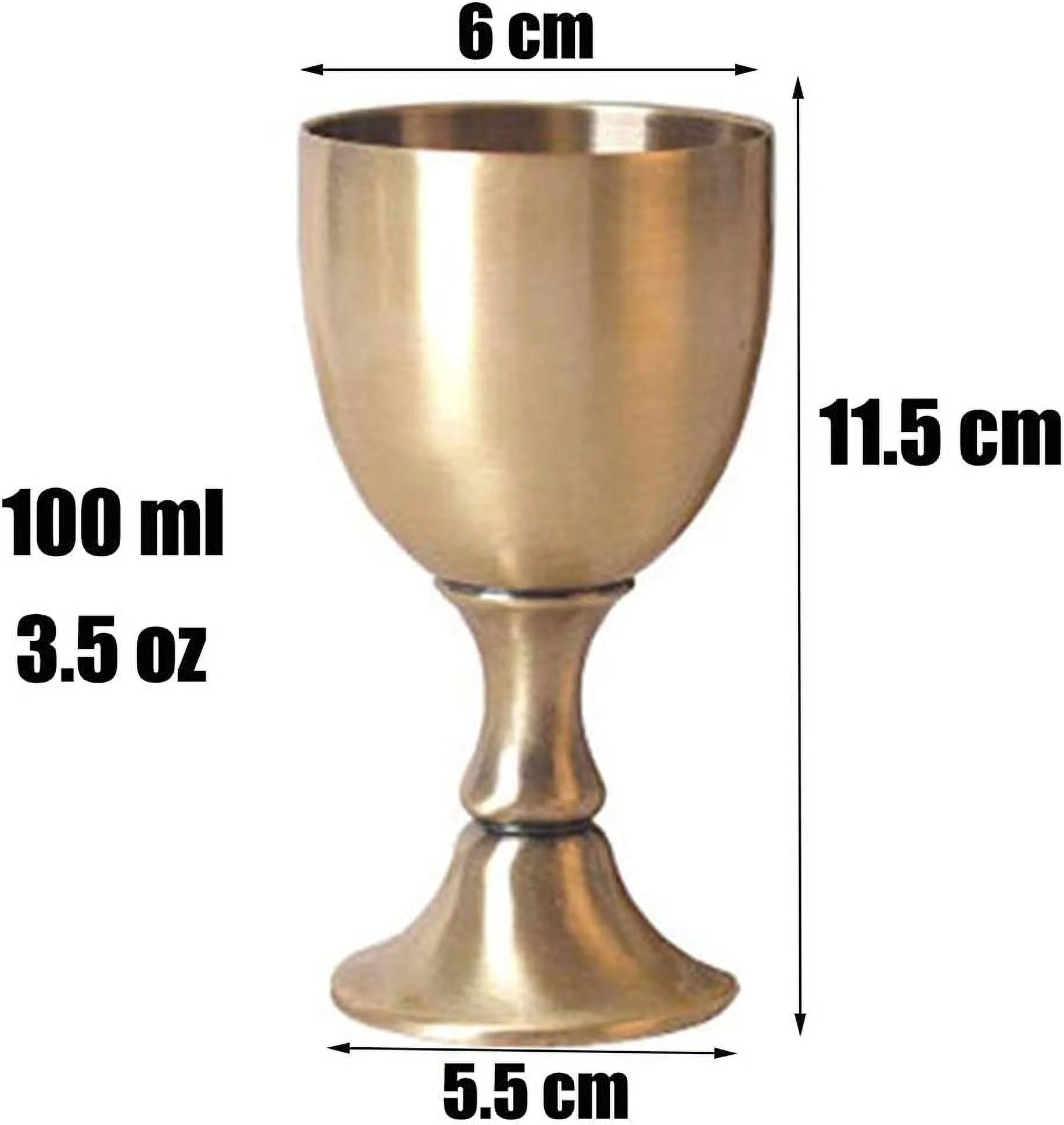 Taganov Big Gold Chalice Cup Wine Brass Goblet 3.5 oz Ritual Chalice Pure Copper Wine Glasses for First Communion Decoration