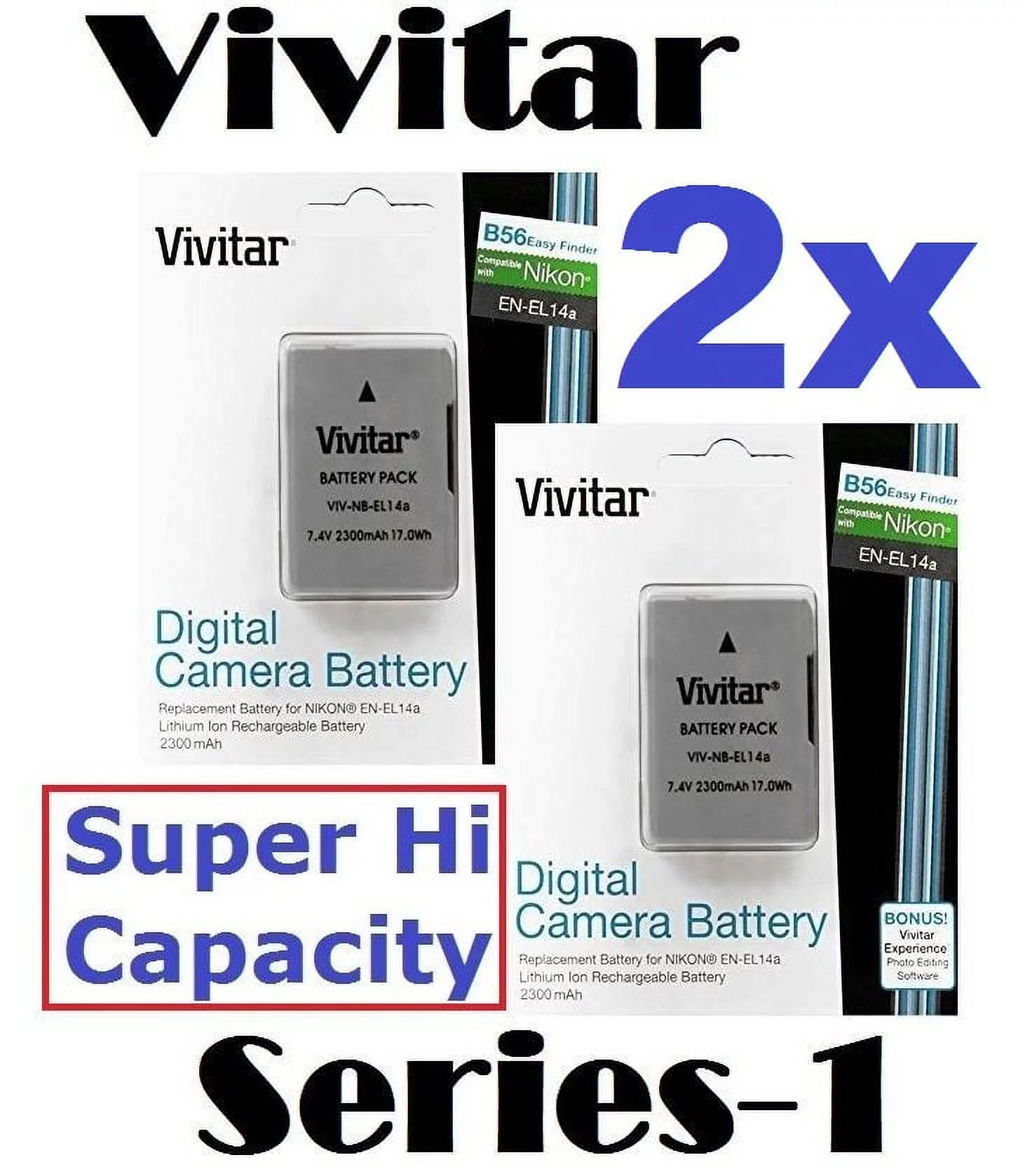 Hi Capacity 2-Pcs EN-EL14a Battery For Nikon D3400 D5600