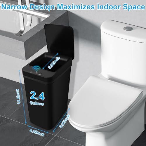 2 Pack Bathroom Trash can,Smart Touchless Trash Can,Automatic Motion Sensor Trash Bin with Lid,2.4 Gallon Garbage Can, Kitchen, Bathroom, Office, Bedroom Trash can (Black+Black)