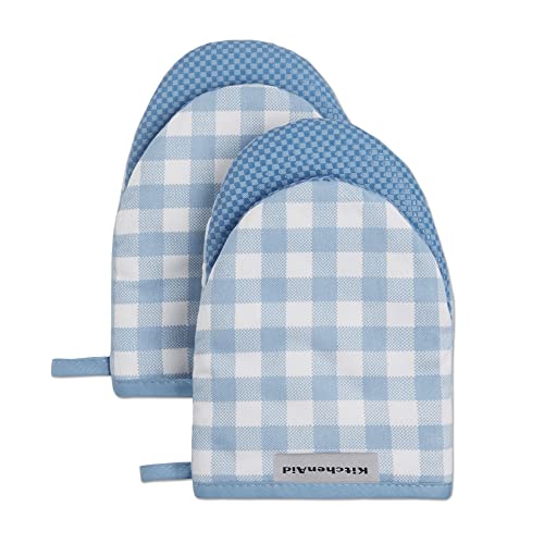 KitchenAid Gingham Cotton Mini Oven Mitt 2-Pack Set, Passion Red, 5.5