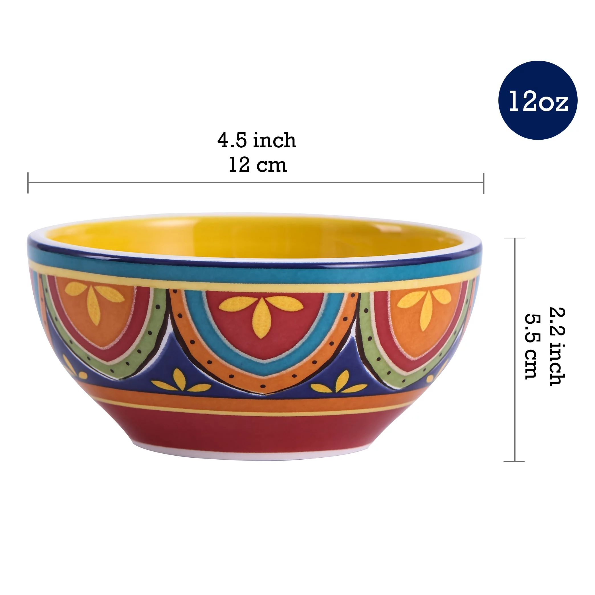 Bico Tunisian Dessert Bowls Set of 6, Ceramic Bowls, 12oz, for Ice Cream, Salad, Cereal, Dipping Sauce, Microwave & Dishwasher Safe