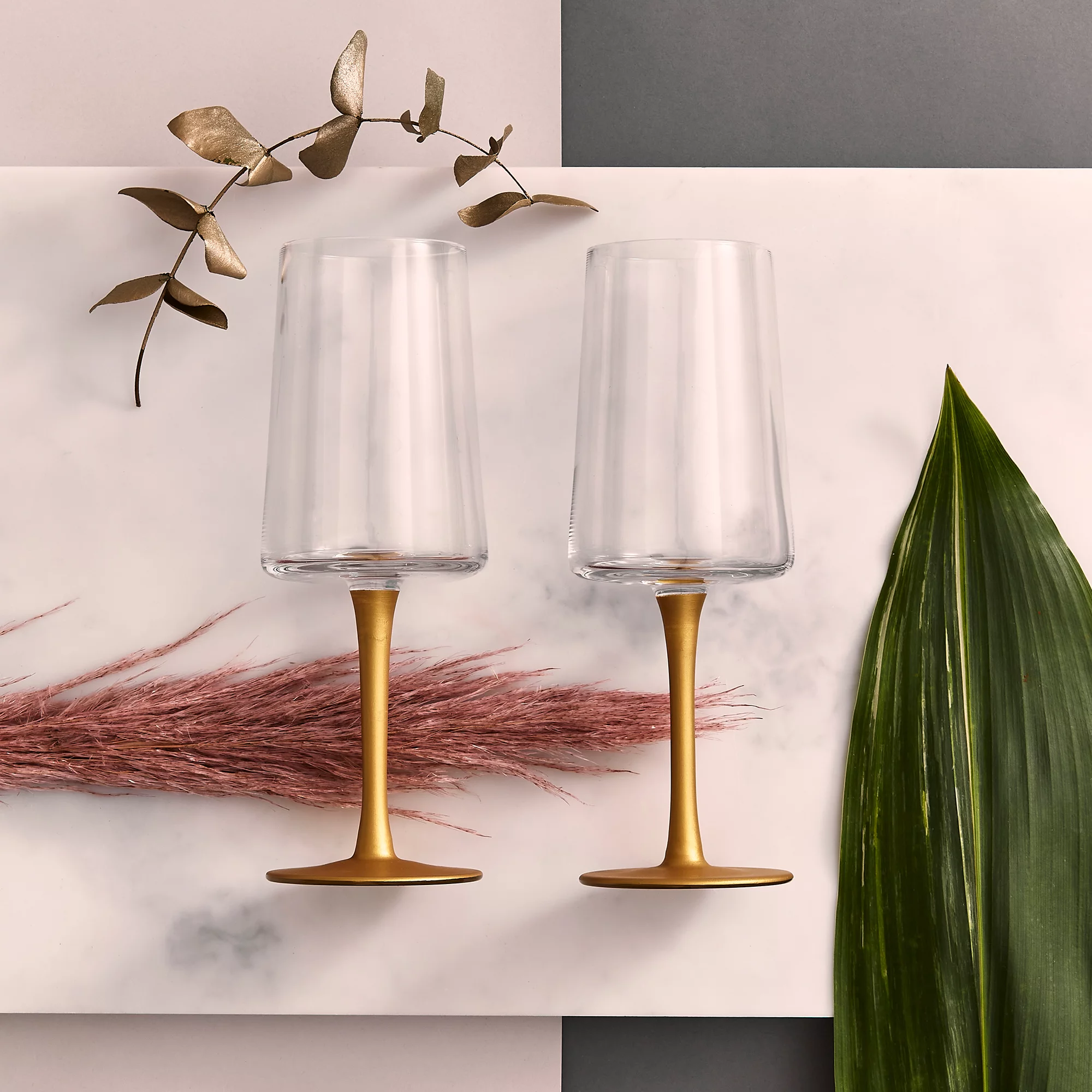 Spode Creatures of Curiosity Gold Stem Wine Glass, Set of 2