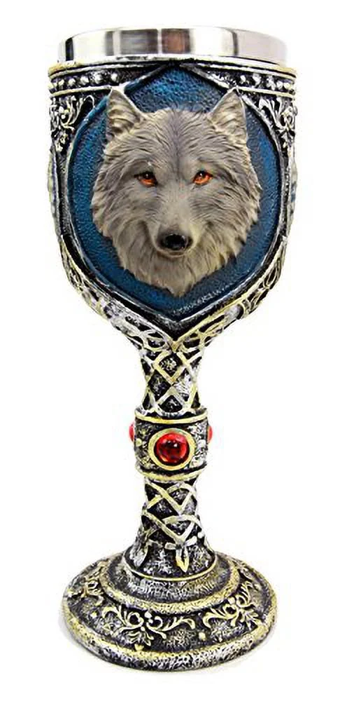 Ebros Alpha Gray Wolf Celtic Tribal Tattoo Red Crystal Wine Chalice Goblet Cup