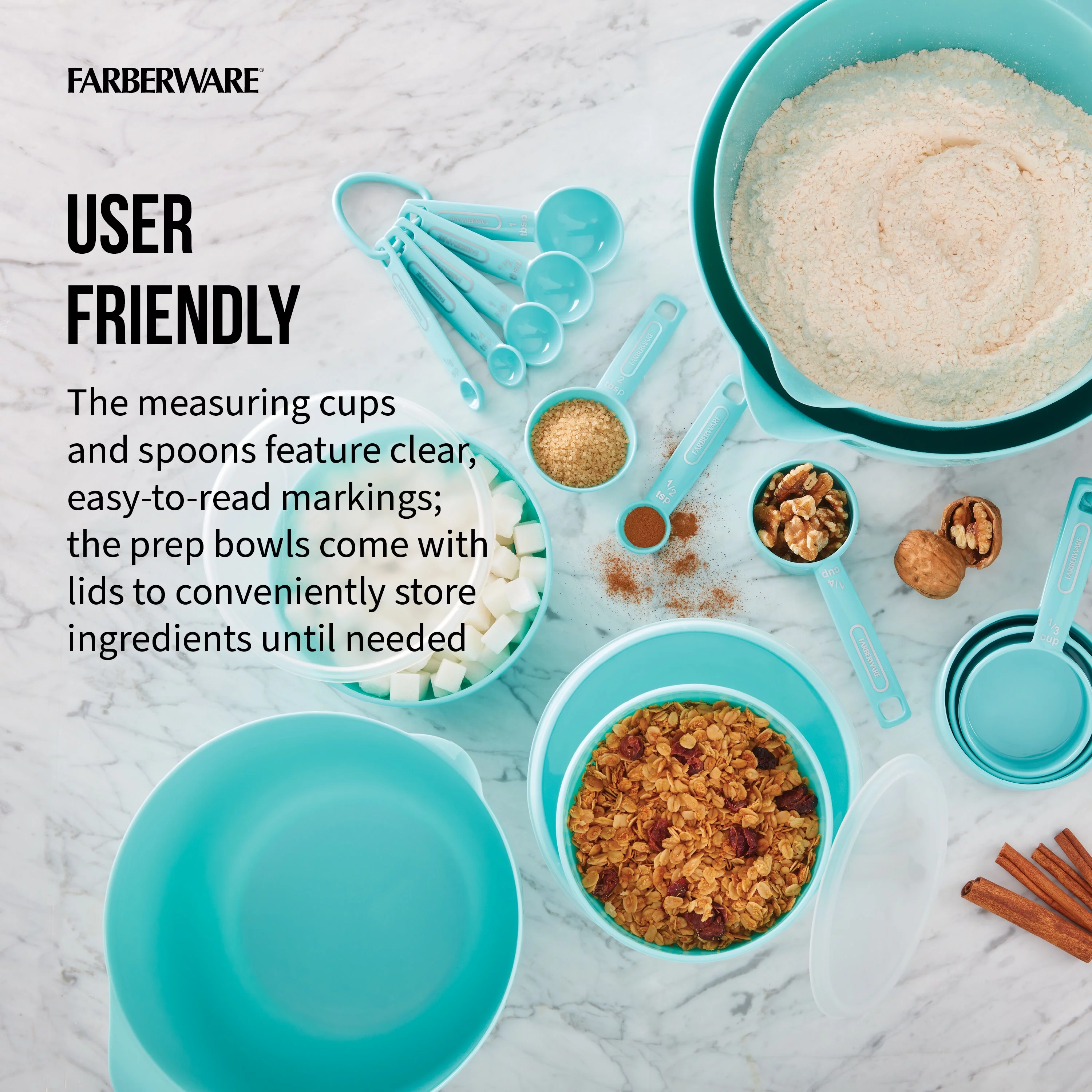 Farberware Professional 20-piece Plastic Mixing Bowl and Prep Set in Aqua