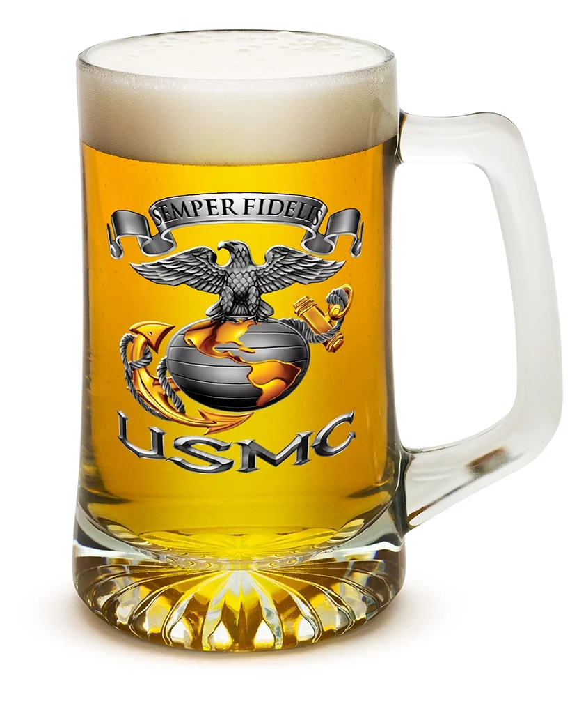 Beer Mugs with Handles – US Marine Corps Tankard Beer Mug – USMC - Semper Fidelis Marine Gifts for Men or Women – Beer Glass with Logo (25 Ounces)
