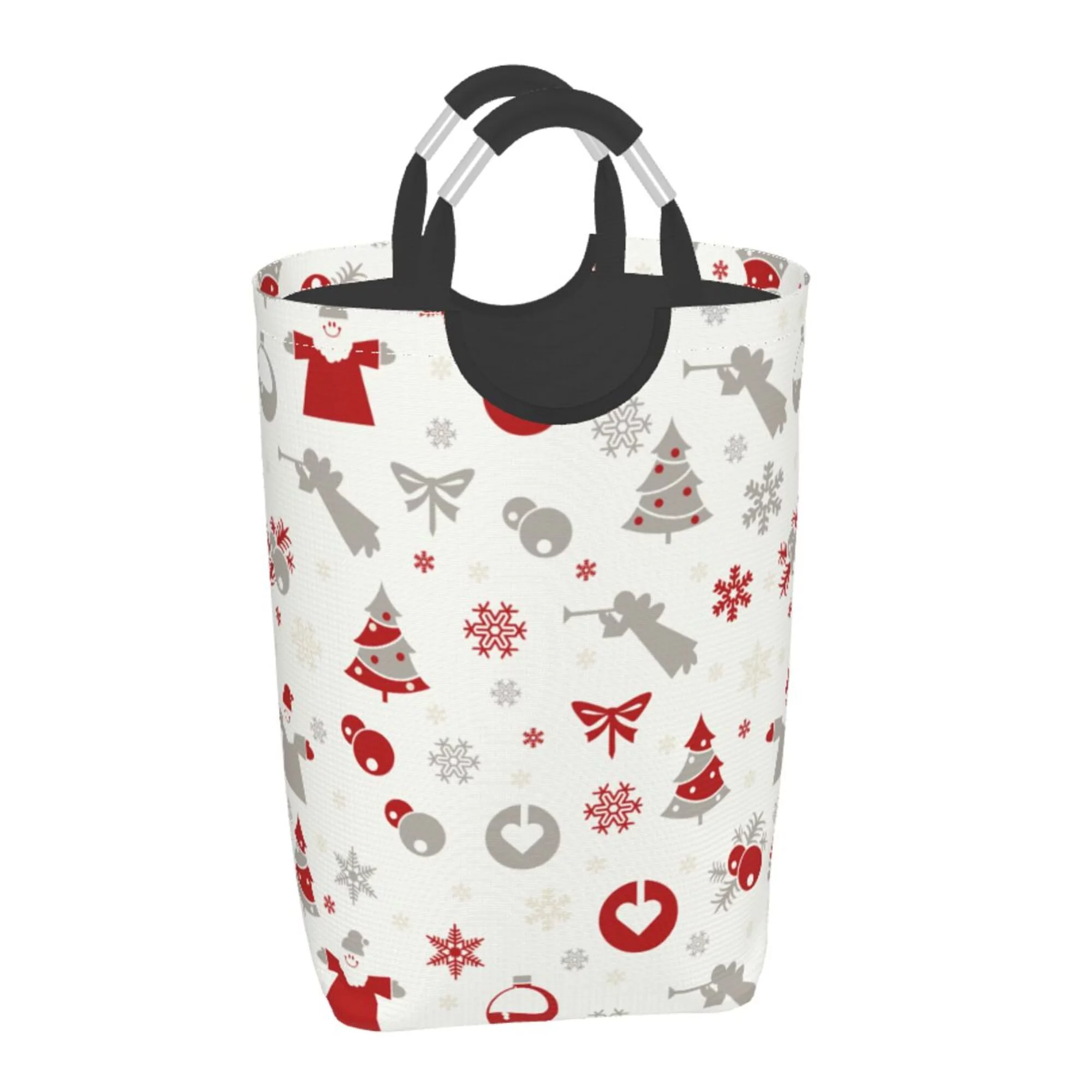 TEQUAN 50L Large Rectangular Laundry Hamper with Aluminum Handles, Christmas Xmas Tree Snow Prints Waterproof Foldable Dirty Clothes Basket