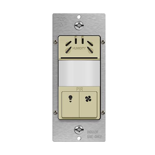 TOPGREENER Dual Tech Humidity Sensor Switch, Infrared PIR Motion & Air Moisture Detection, Bathroom Fan & Light Control, Adjustable Timing, Neutral Wire Required, UL Listed, TDHOS5, White