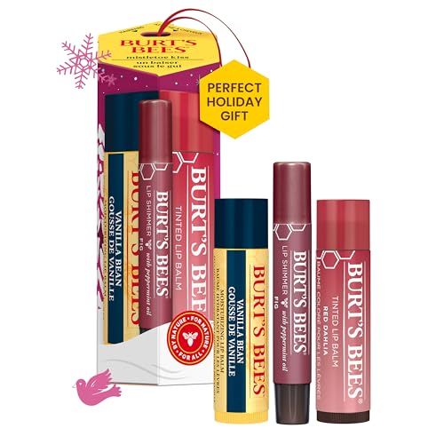 Burt's Bees Christmas Gifts, 4 Lip Balms Stocking Stuffers Products, Beeswax Bounty Fruit Mix - Watermelon, Pomegranate, Dragonfruit Lemon & Sweet Peach (4-Pack)