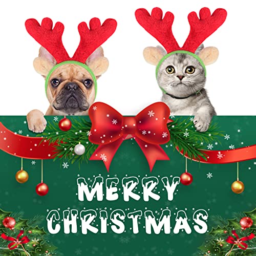 BWOGUE Dog Christmas Reindeer Elk Antlers Headband and Red-White-Green Striped Scarf Set Pet Christmas Costume Dog Costumes Accessories for Dogs and Cats