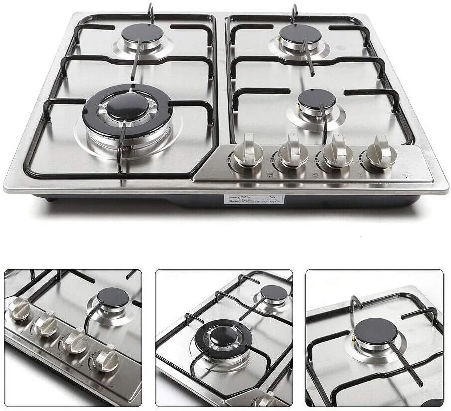 Kitchen Gas Cooktop, 23" Portable Stainless Steel Burners Stove, Built-in 4 Burner Cooking Cooktop