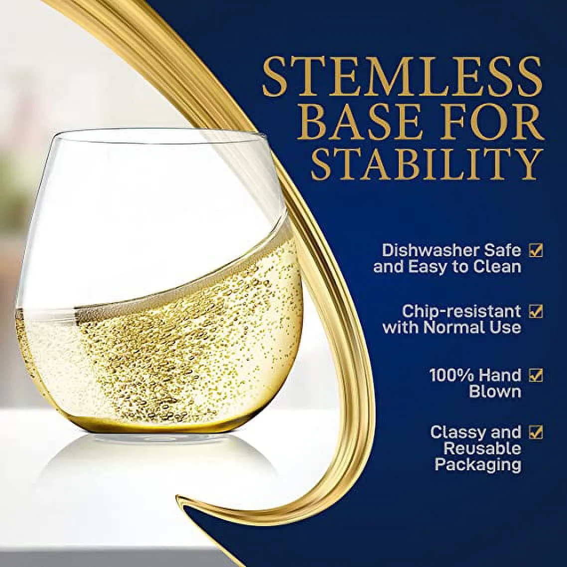 NutriChef 15oz Stemless Wine Glasses Set of 12 Ultra-Thin Elegant Wine Crystal Glass Drinkware