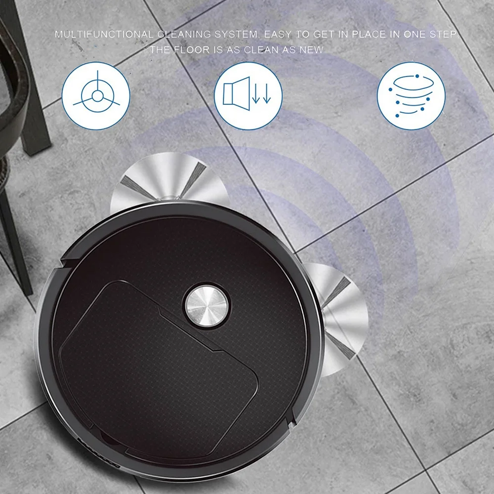 CHALKART Robot Vacuum Cleaner 3 in 1 Smart Sweeper Automatic Household Cleaning Vacuum Cleaner, Black