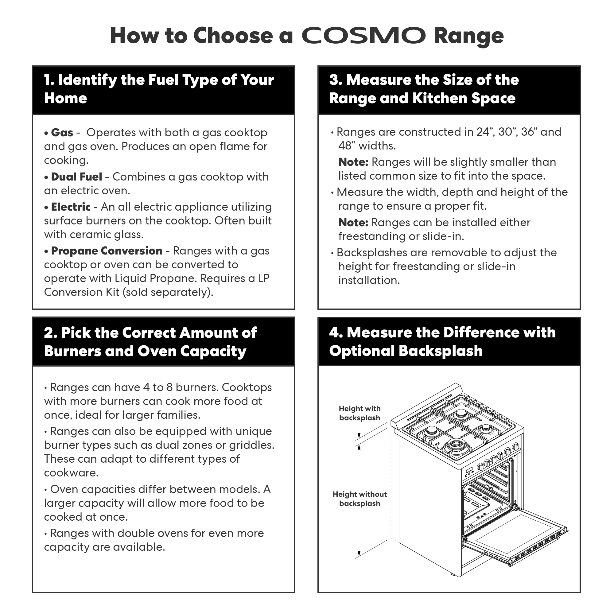 Cosmo 30 Inch 4.5 Cubic Foot Gas Range Convection Oven with 5 Italian Burners