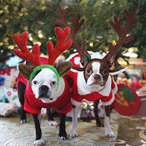 Rypet 2 PCS Christmas Reindeer Antler Headband with Ears for Medium and Large Dogs