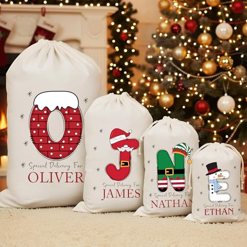 Noni Personalized Santa Sack With Glitter Bling, Custom Christmas Sacks For Presents Initials Monogram For Son Daughter, Gifts For Family Member 2