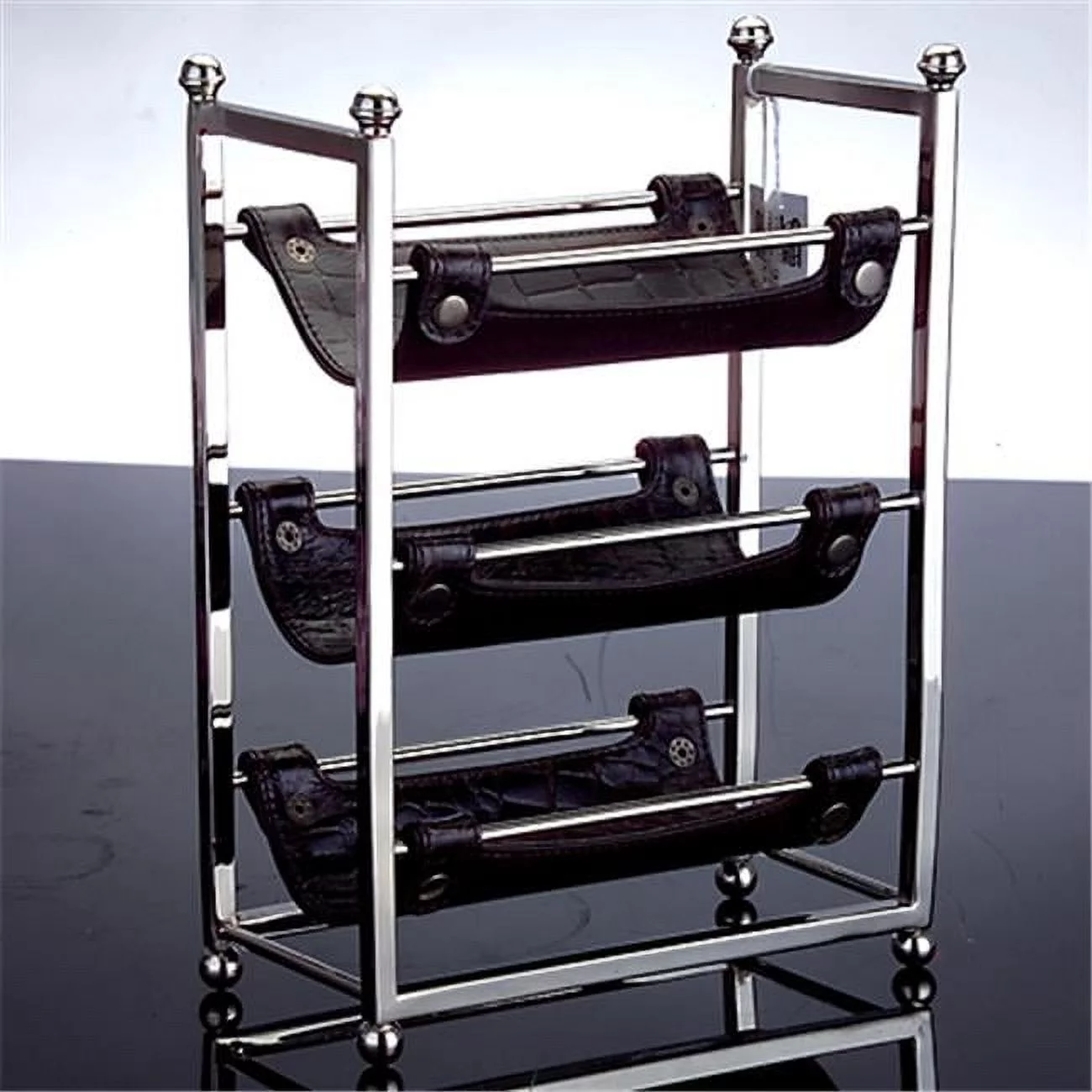 Godinger 3 Bottle Wine Rack Brown Leath