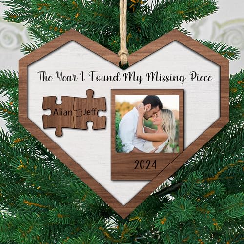The Year I Found My Missing Piece Couples Ornament for Christmas Tree,Personalized 2-Layered Wooden Couple Puzzle Christmas Ornament Anniversary Xmas Birthday Gifts for Wife Couple (style01)