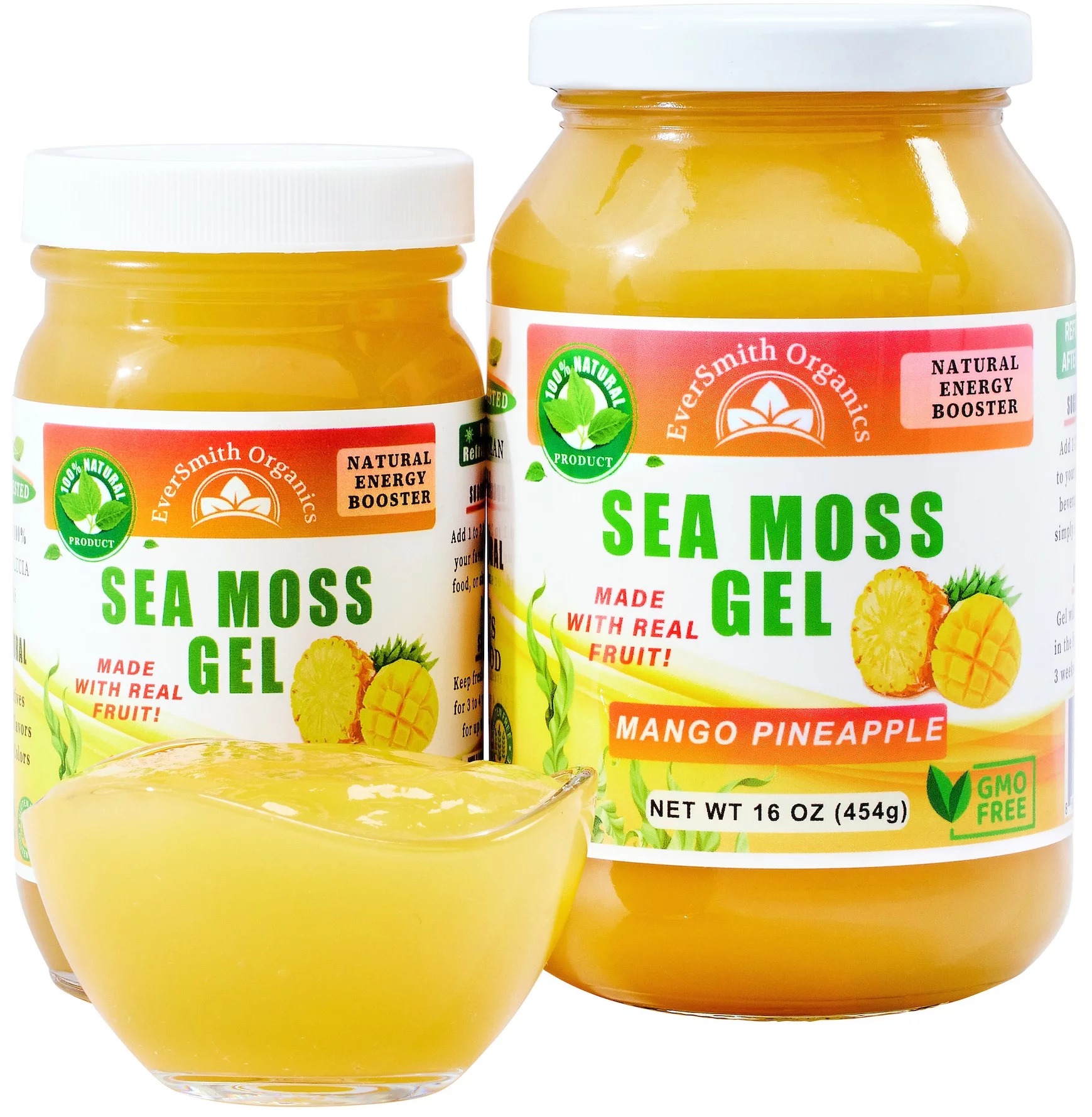Organic Sea Moss Gel (Mango-Pineapple) - LARGE 16 OZ - Real Fruit - Wildcrafted Sea Moss