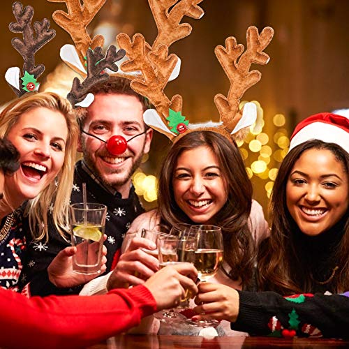 HANSGO Reindeer Antlers Headband, 2PCS Deer Antlers with Bells Cute Christmas Reindeer Ears