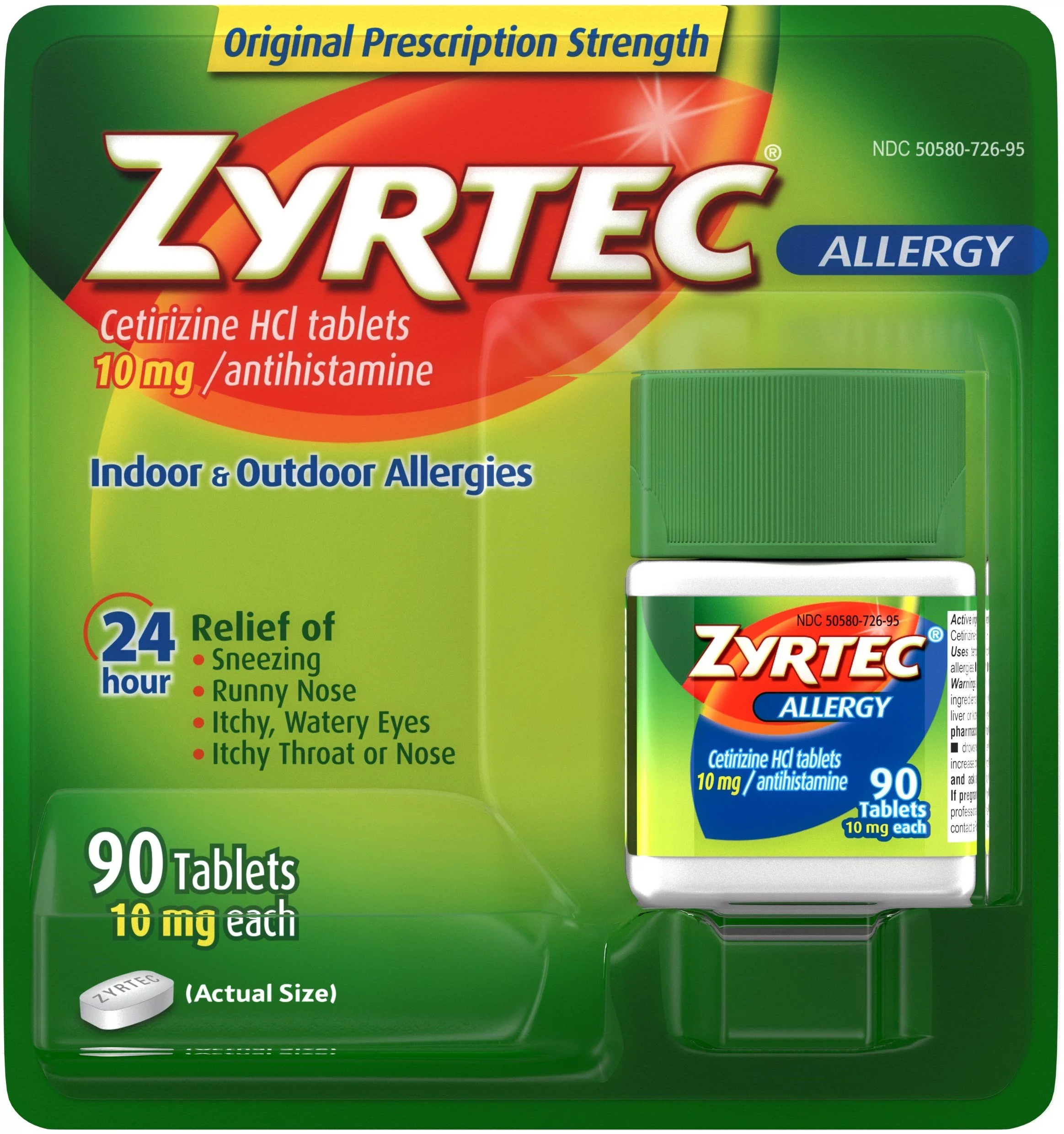 Zyrtec Cetirizine HCI Allergy 10 mg Antihistamine, Indoor & Outdoor Allergies 24 Hours 90 Tablets