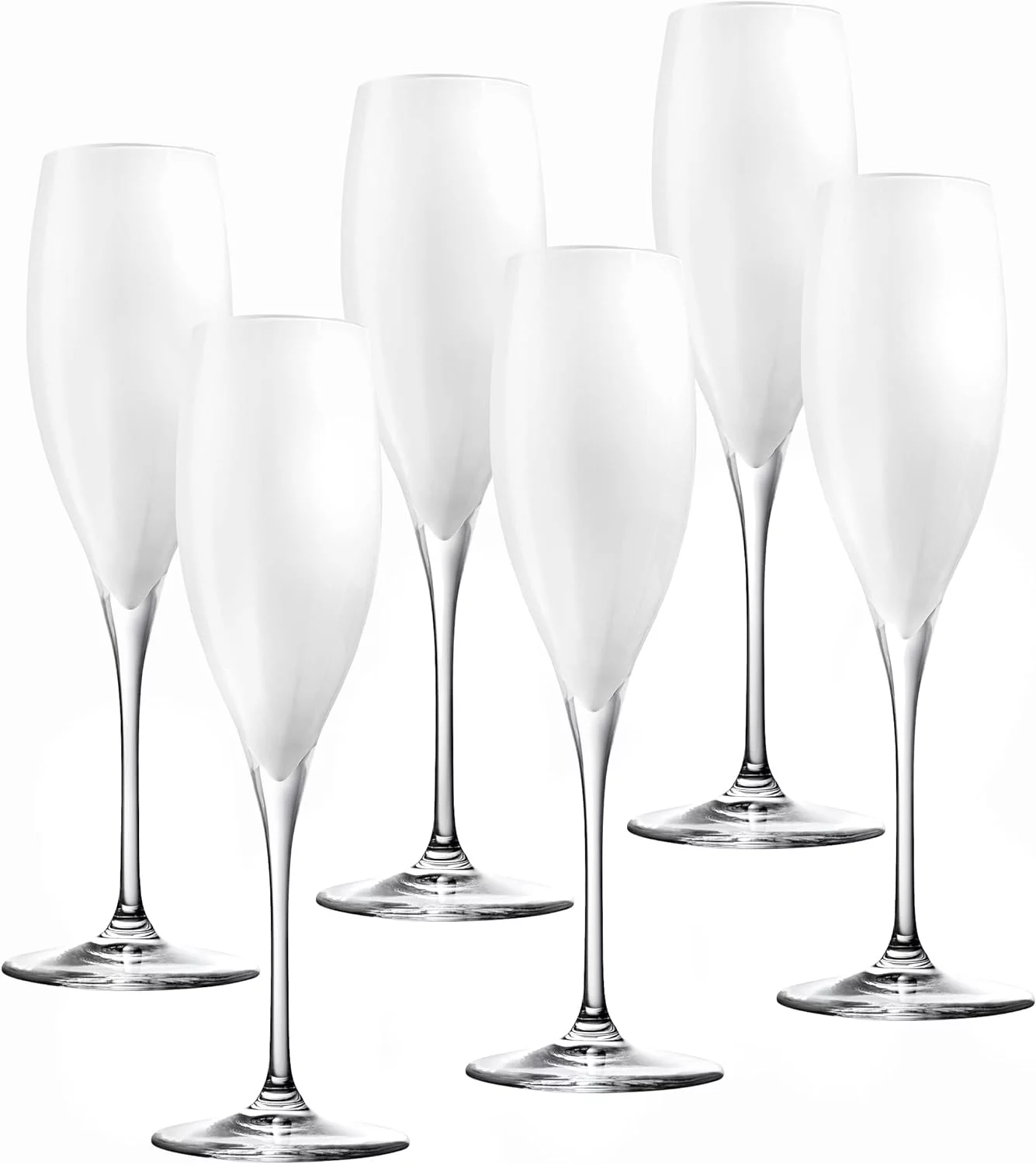 Toasting Flute Glass - Champagne - Flutes - Set Of 6 Crystal Glasses - Wedding Toasting Flutes - White - 11 Oz Made In Europe
