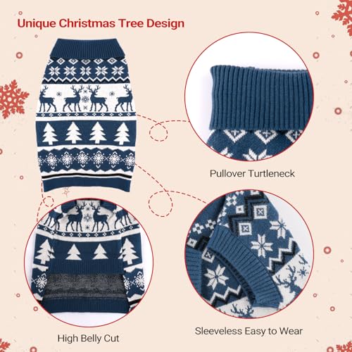 Christmas Dog Sweaters for Small Medium Large Dogs Girl Boy Knit Turtleneck Double Dog Sweater Clothes Winter Thick Warm Pet Puppy Outfit Snowflake Pattern for Holiday Christmas