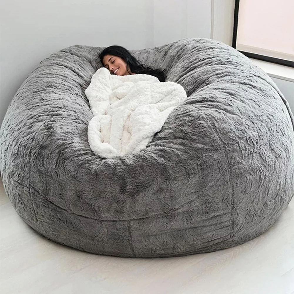 Home Sponge Bed Bean Bag Chair Cover Slipcover Double Bedroom Balcony Large Couch Round Soft Fluffy Cover No Fillings Only Cover