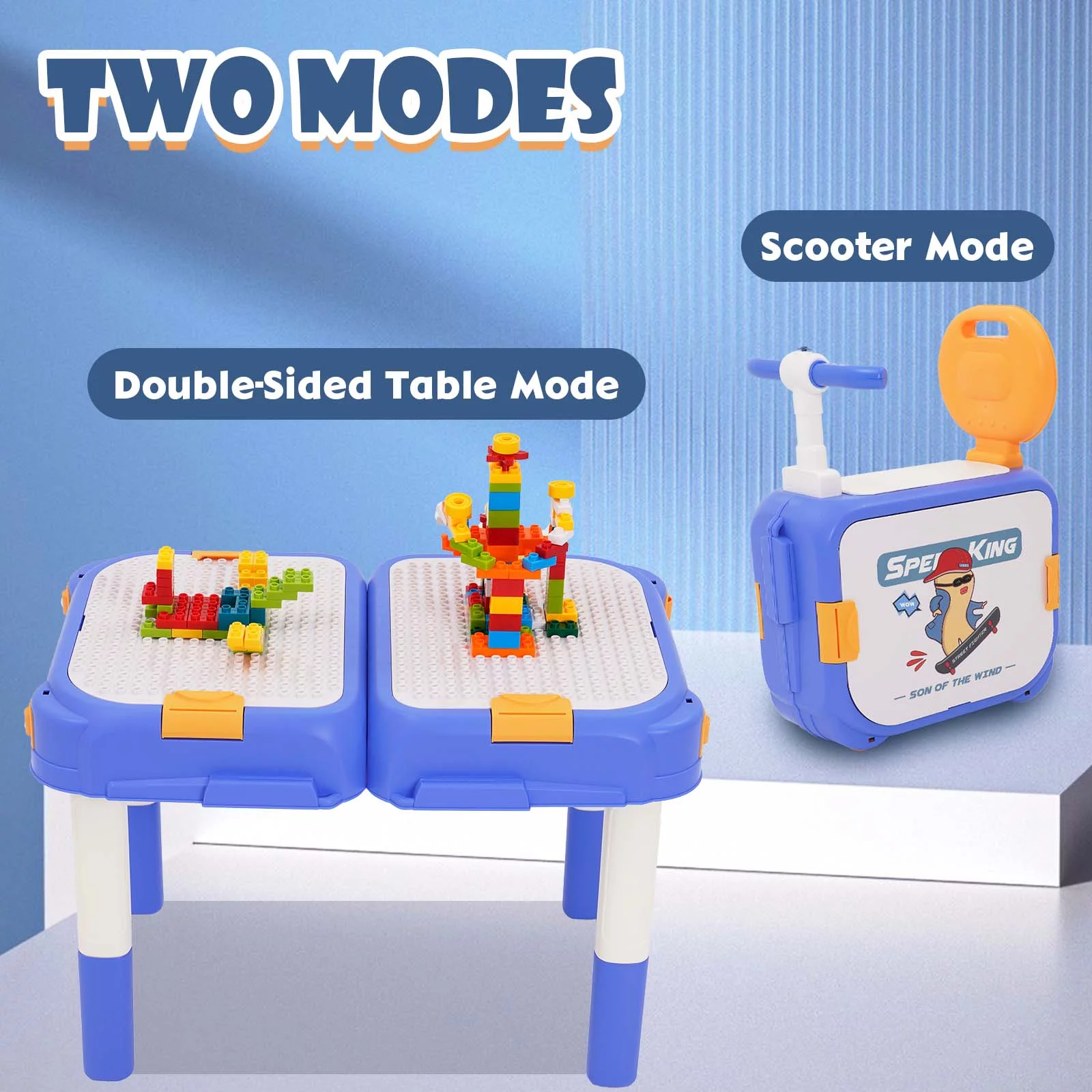 Kids Table and Chairs Set with Blocks Preschool Classroom Multi Activity Toddler Table Kids Building Blocks Toys for Kids Boy Girl Ages 3+