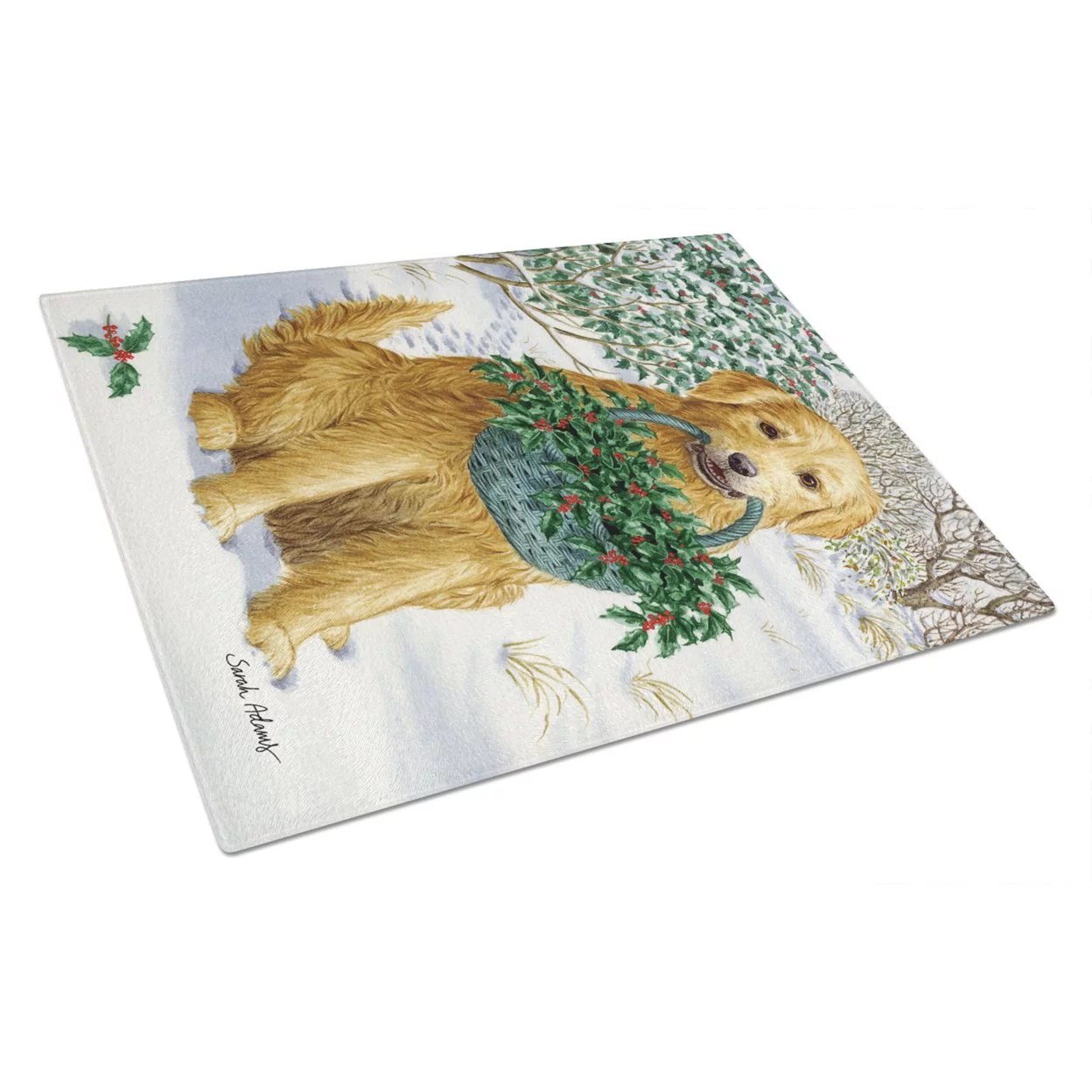 Carolines Treasures ASA2013LCB Yellow Labrador and Holly Glass Cutting Board Large, 12H x 16W, multicolor