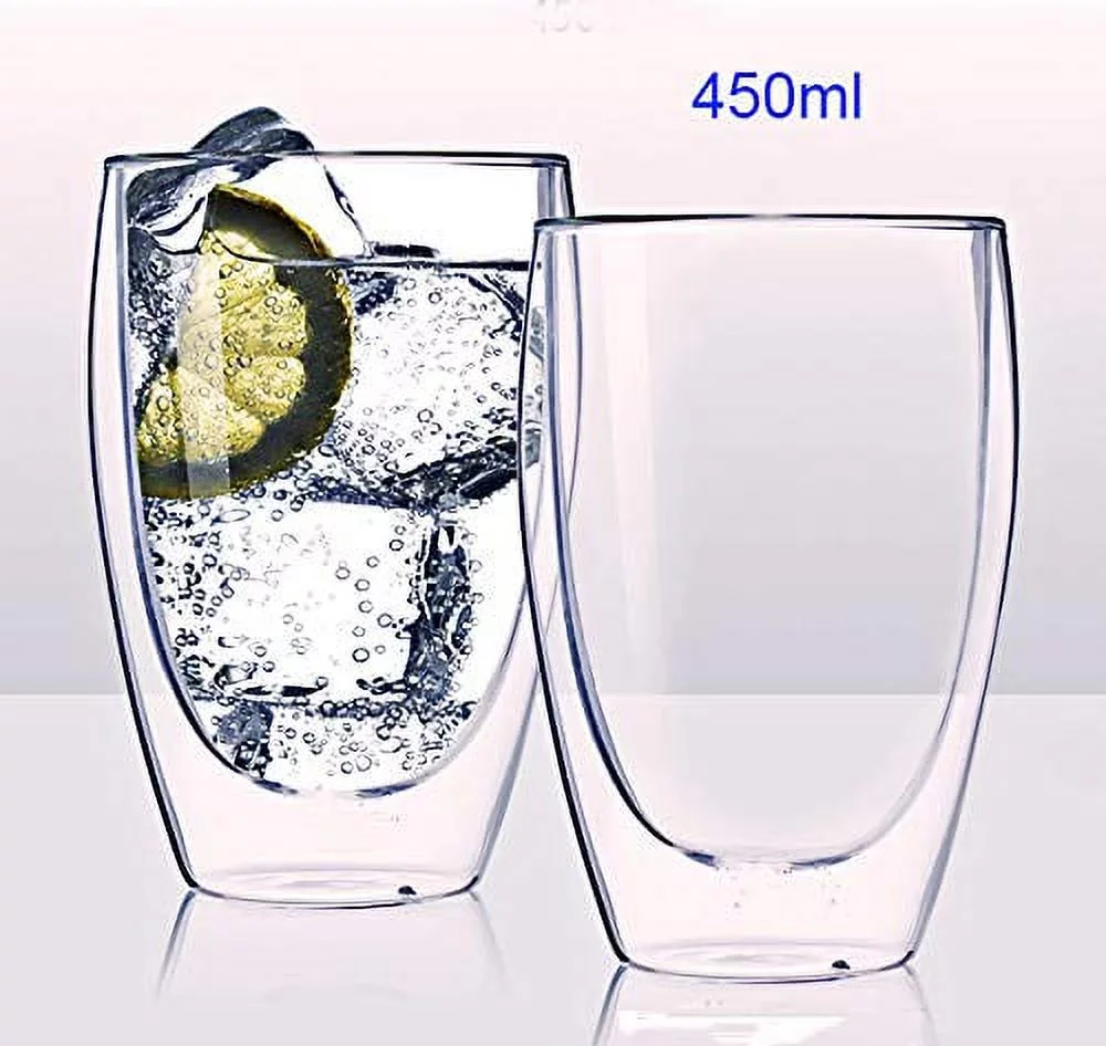 Double Wall Insulated Glasses Coffee Mugs Cups 15 oz/ 450ml Lead Free Set of 2
