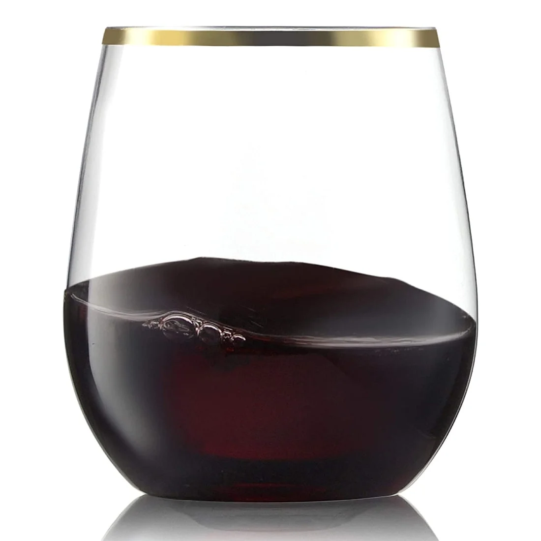 VEZEE Gold Rim Stemless Plastic Wine Glasses Goblet 12 oz Pack of 6