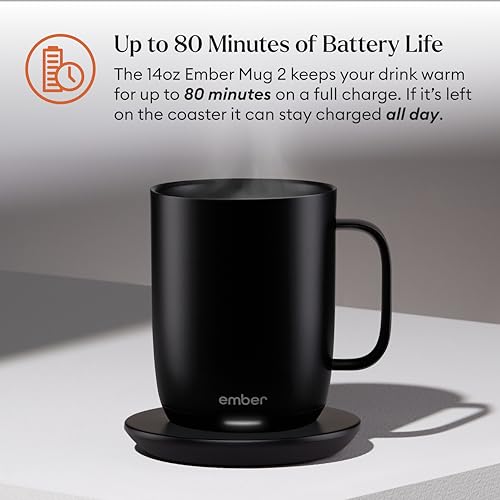 Ember Temperature Control Smart Mug 2, 14 Oz, App-Controlled Heated Coffee Mug with 80 Min Battery Life and Improved Design, Black