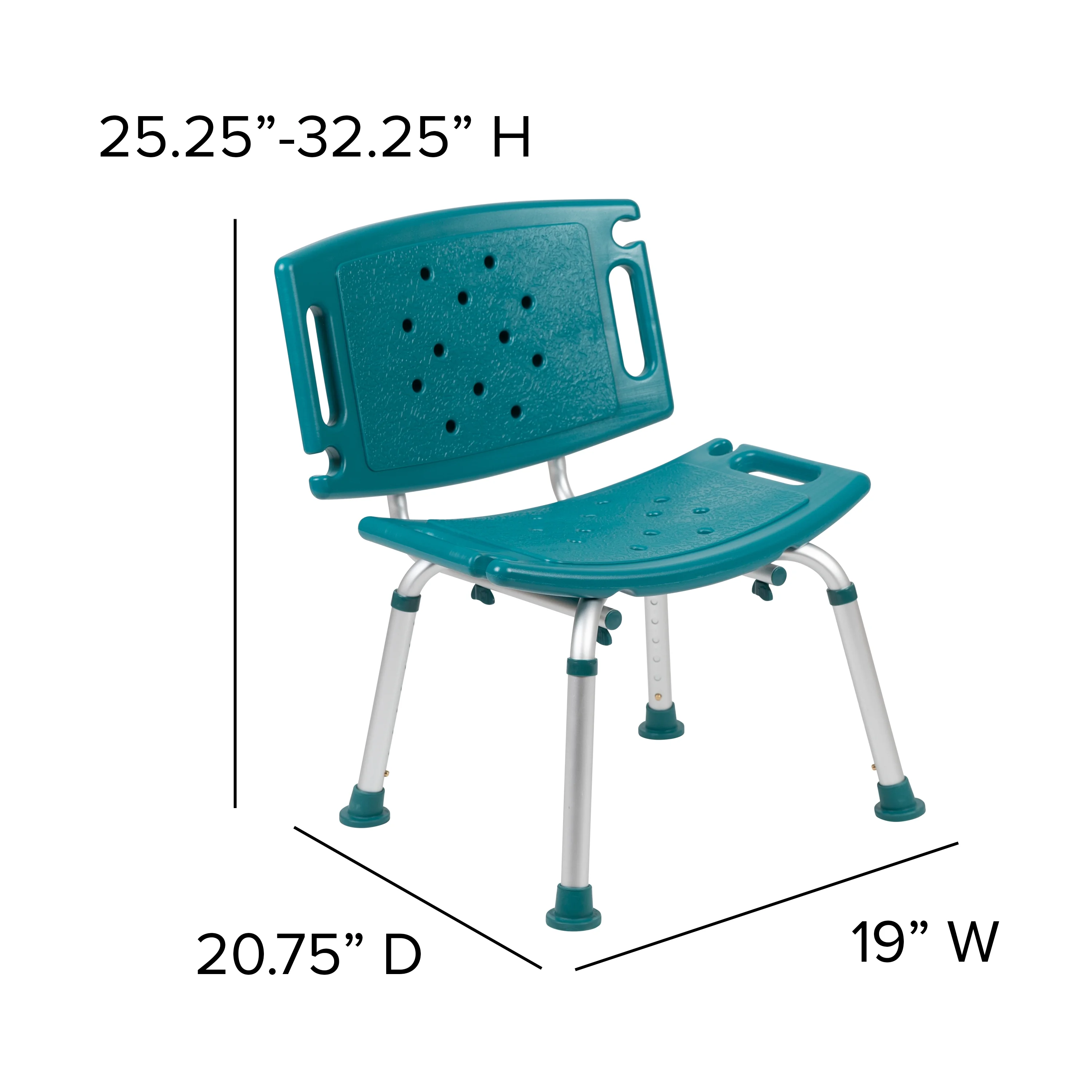Flash Furniture HERCULES Series Tool-Free and Quick Assembly, 300 Lb. Capacity, Adjustable Teal Bath & Shower Chair with Extra Large Back