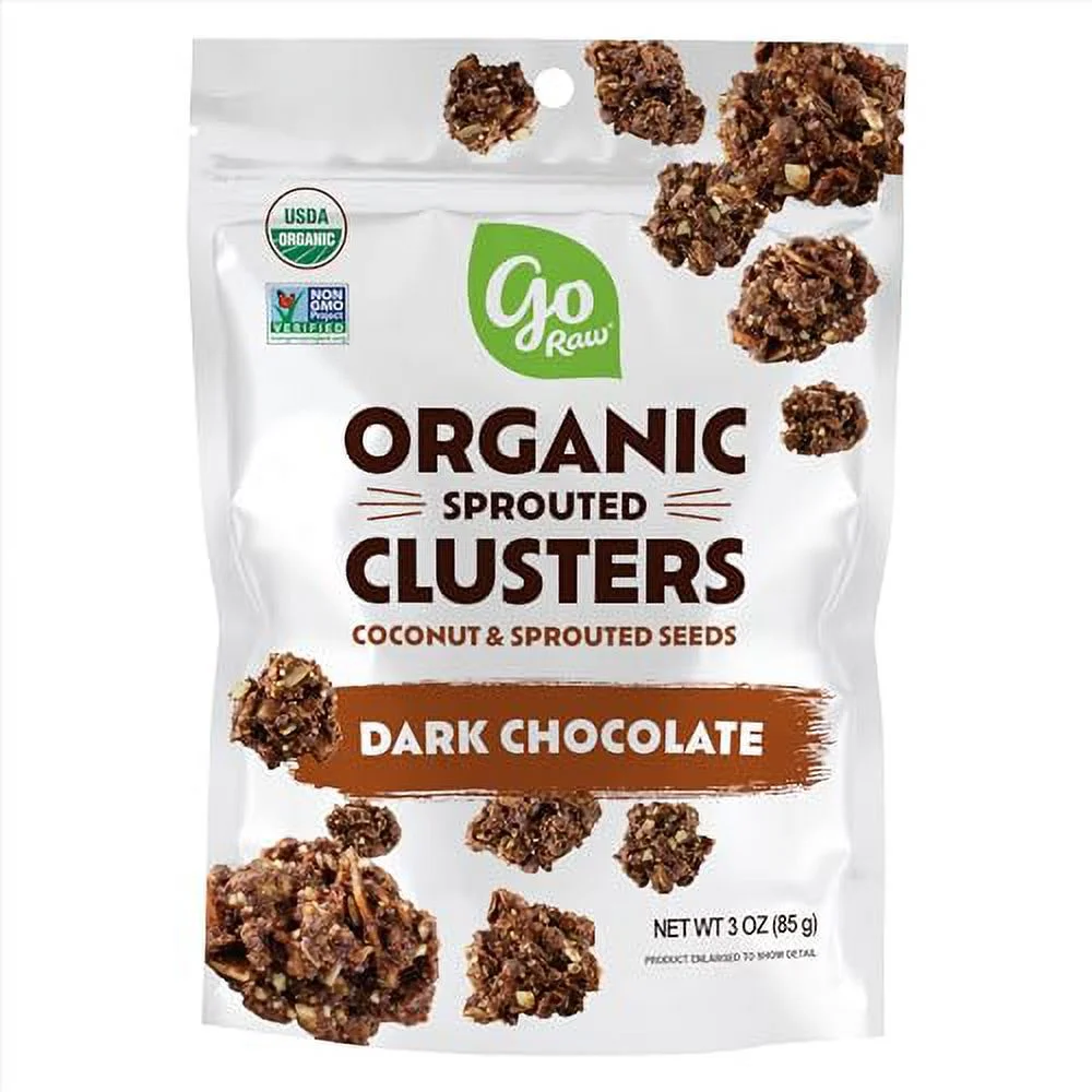 Go Raw Sprouted Organic Dark Chocolate Clusters with Coconut & Sprouted Seeds, 6 ct box of 3 oz bags