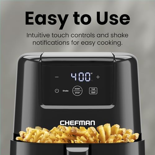 CHEFMAN 2 Qt Mini Air Fryer – Digital Space-Saving Compact Air Fryer with Nonstick and Dishwasher Safe Basket, Quick & Easy Meals in Minutes, Features Digital Timer and Shake Reminder – Black