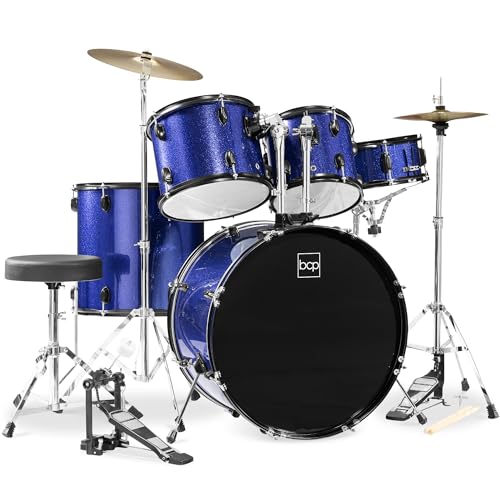 Best Choice Products 5-Piece Full Size Complete Adult Drum Set w/Cymbal Stands, Stool, Drum Pedal, Sticks, Floor Tom - Dark Blue Sparkle