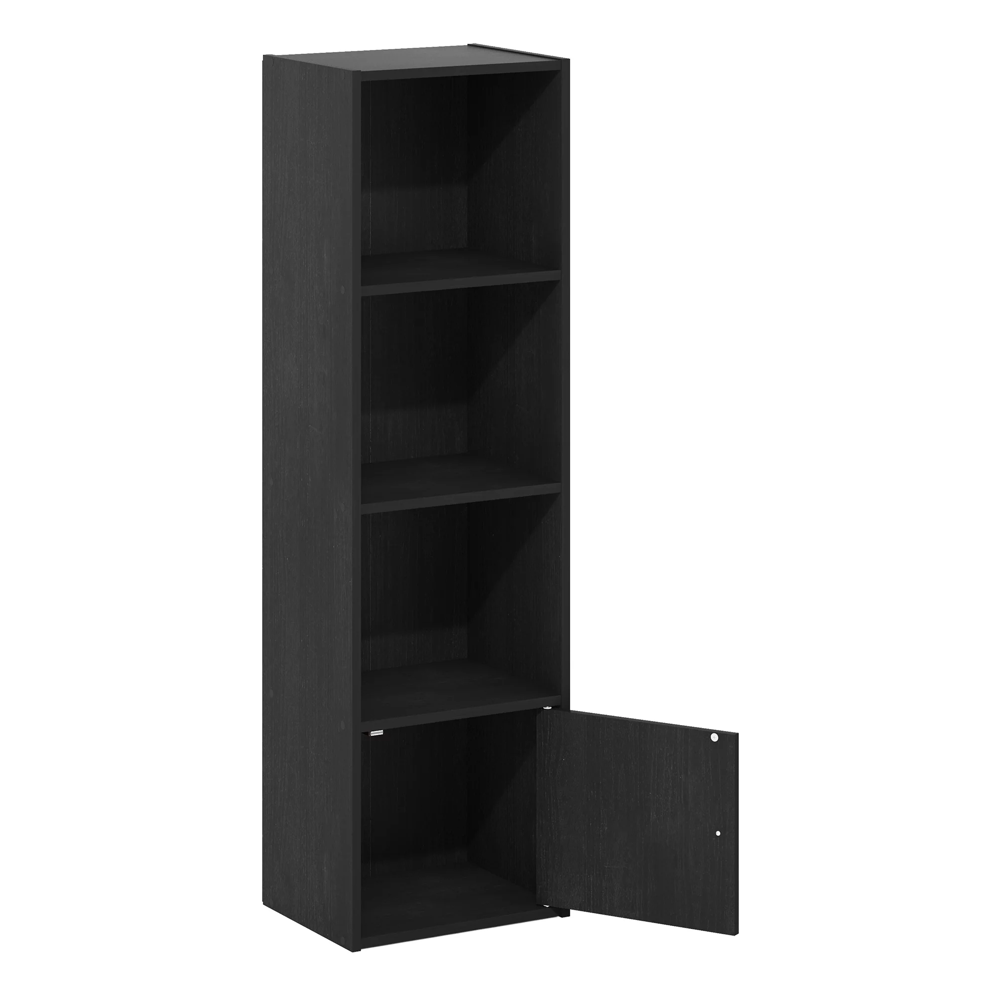 Furinno Luder 4-Tier Shelf Bookcase with 1 Door Storage Cabinet, Blackwood