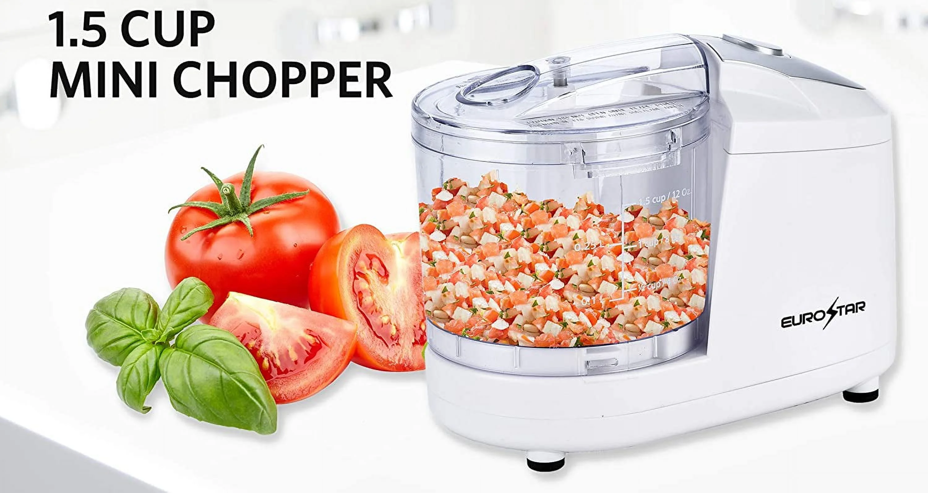 EUROSTAR 1.5 Cup One Touch Electric Mini Food Chopper (White)