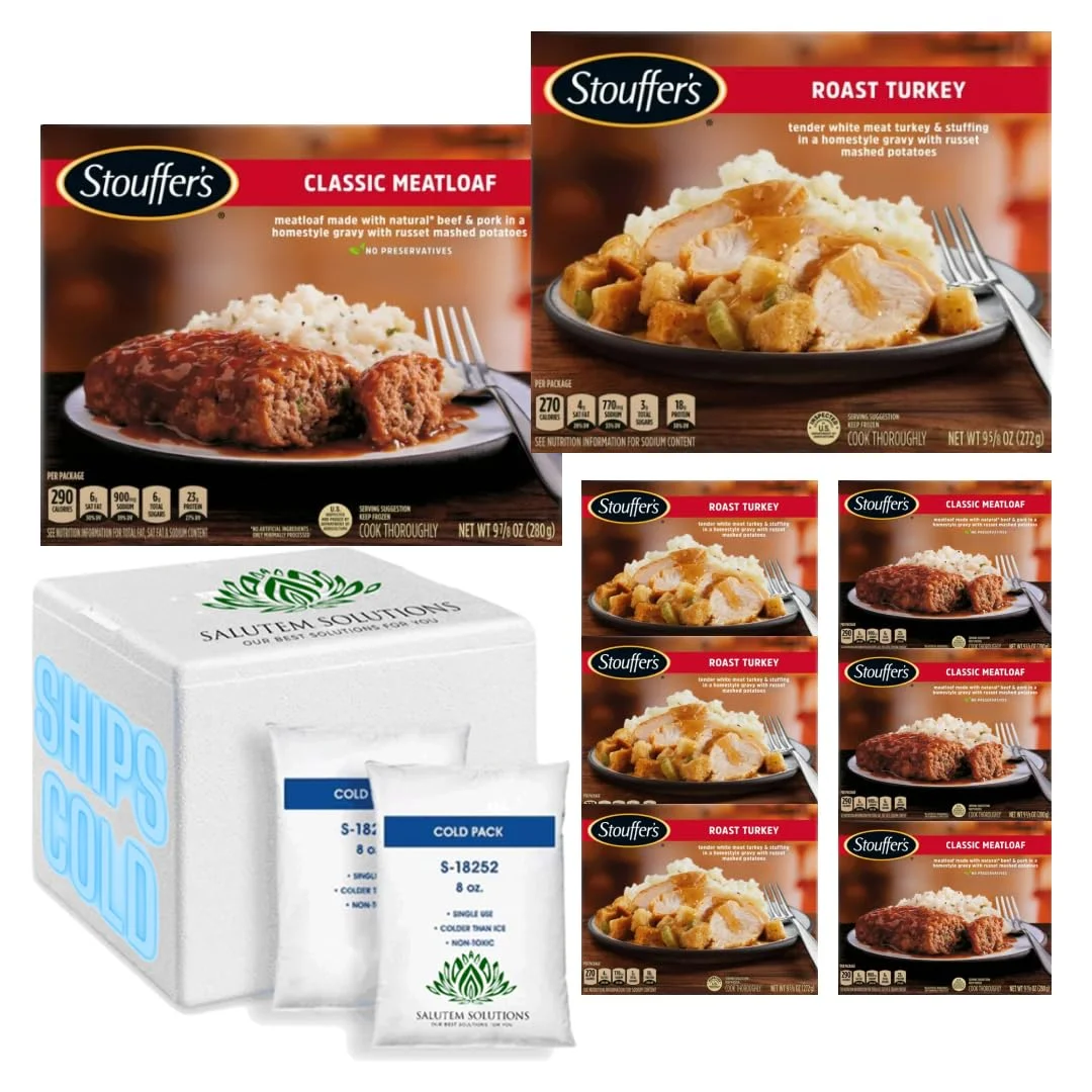 Stouffer's Variety Pack Classic Ketchup Glazed Meatloaf Meal, 9.875 oz/Roast Tender White Turkey Frozen Meal, 9.625 oz - Pack of 8