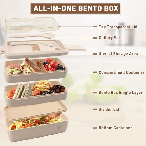 35Pcs Bento Box Japanese Lunch Box Kit Leakproof Bento Lunch Box for Kid Adult Wheat Straw 3 Layer Stackable Lunch Container w Compartment Lunch Bag for Teen Prepy Girl Meal Prep Containers (Pink)
