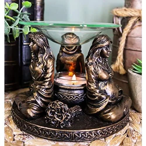 Wicca Cosmic Sacred Moon Triple Goddess Maiden Expectant Mother  Crone With Celtic Cauldron Decorative Oil Warmer Or Wax Burner Aroma Scent Diffuser Tea Light Cle Holder