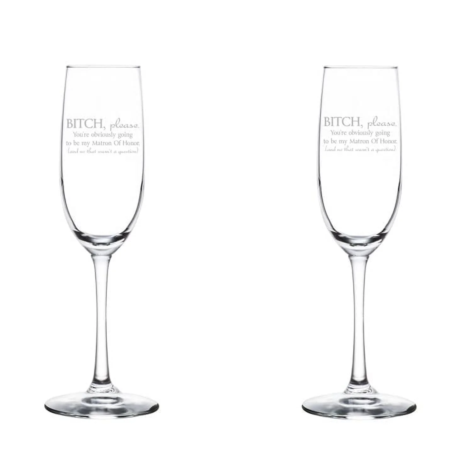 Set of 2 Glass Champagne Flutes Sparkling Wine Glasses You're Obviously Going To Be My Matron Of Honor Will You Be My Proposal (8 oz Stemmed)