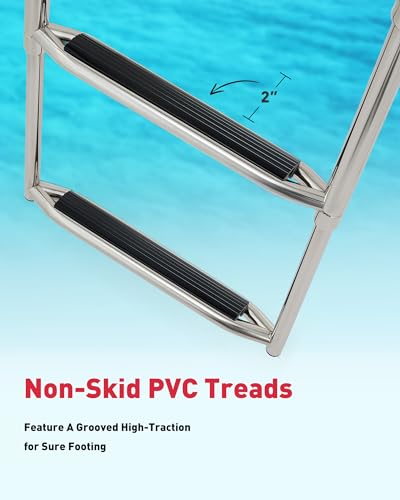 CO-Z 3 Step Telescoping Boat Ladder, Pontoon Boat Ladder with 400lb Strength, 316 Stainless Steel Folding Dock Ladder with Nonslip Steps, Heavy Duty Marine Boat Boarding Ladder for Yacht Swimming Pool