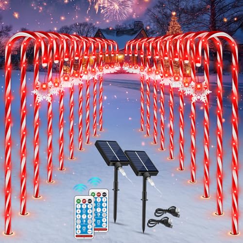 Solar Christmas Candy Cane Lights Outdoor, 20 Pack 110Led 41inch Large Christmas Decorations Pathway Lights with 8 Modes for Xmas Tree Patio Garden Yard Lawn Holiday Party Walkway Decor