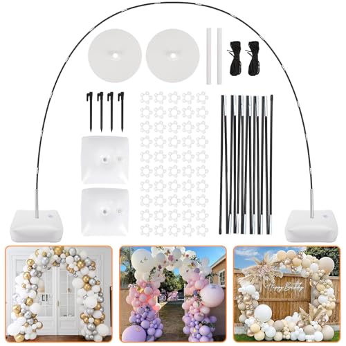 RUBFAC Balloon Arch Kit, 8ft Tall & 9ft Wide Adjustable Balloon Arch Frame Stand with 2 PVC Bases,2 Water Fillable Bags, 50pcs Balloon Clips for Wedding Party Baby Shower Supplies Christmas Decoration