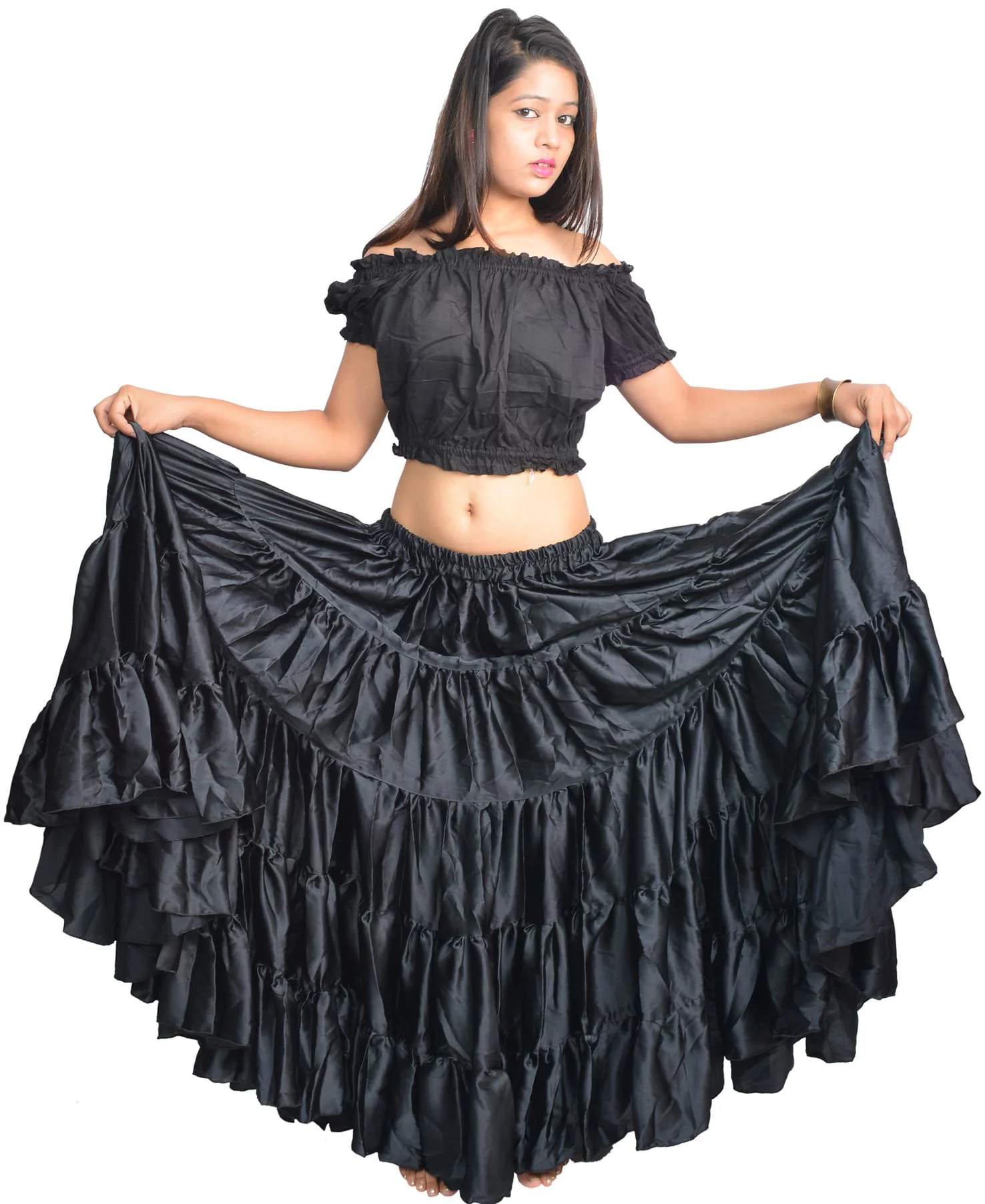 Wevez® Women's Satin Flamenco Dance 25 Yard Skirt, One Size, Black