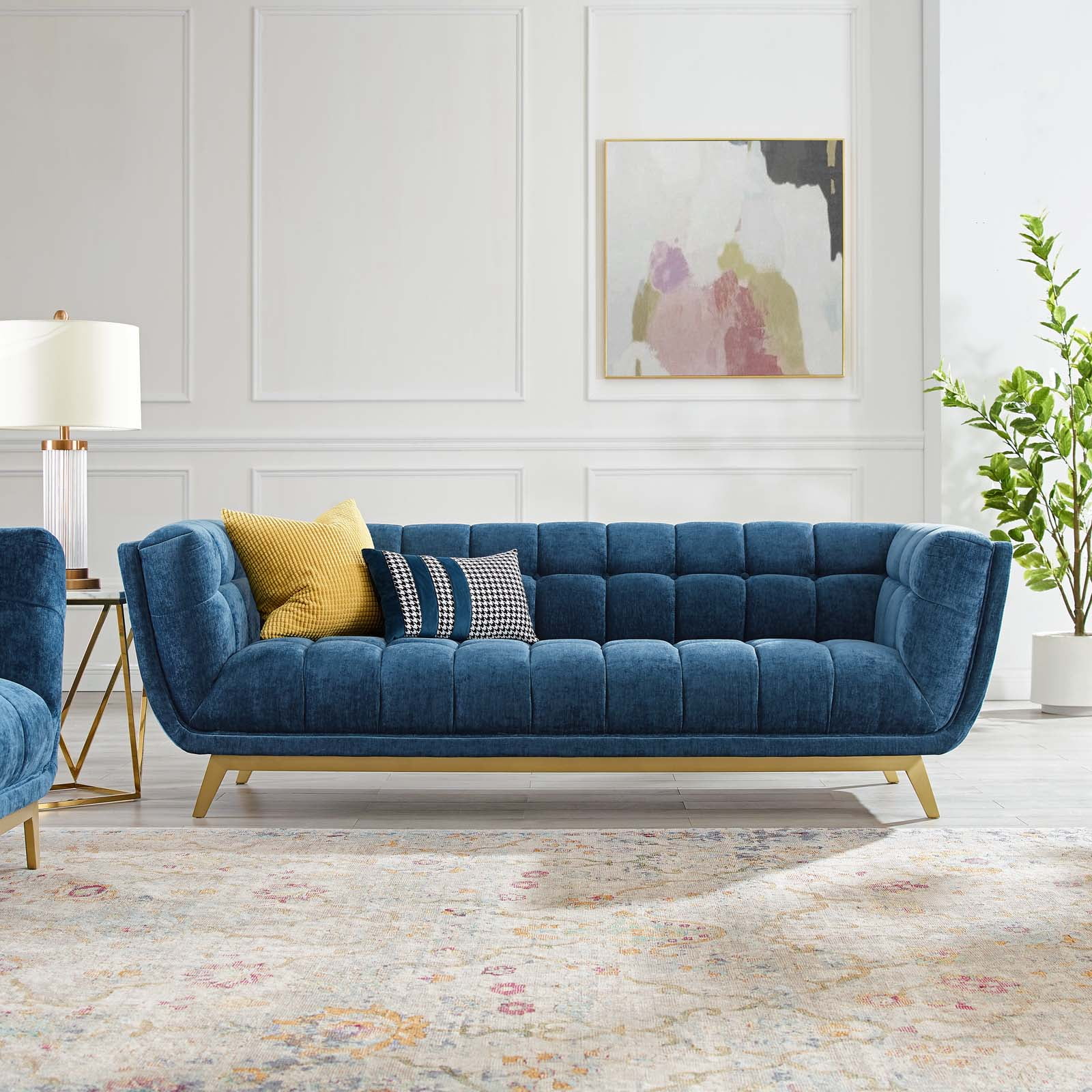 Modway Bestow Crushed Performance Velvet Sofa in Navy
