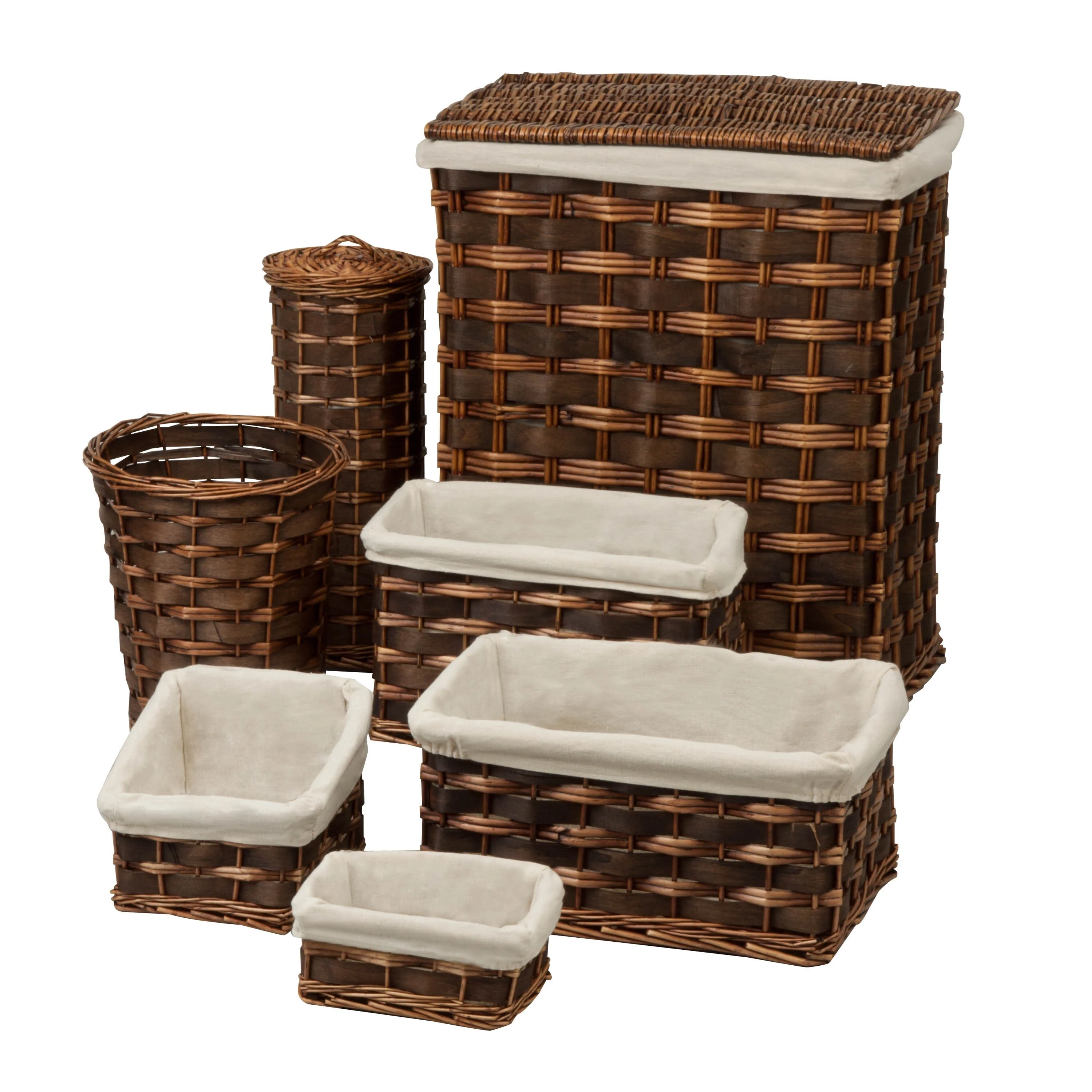 Honey-Can-Do Wicker Laundry Hamper and Bath Storage Basket Set of 7, Brown/Natural
