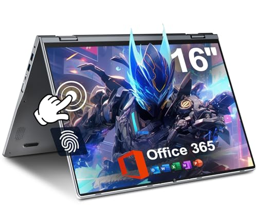 jumper 16 inch Convertible Laptop, 2 in 1 Laptop Computer with IPS FHD 360 Degree Touchscreen, 16GB DDR4 640GB Storage, Fingerprint Reader, WiFi 6, 53.2WH, Backlit Keyboard, Type-C, 1 Year Office 365