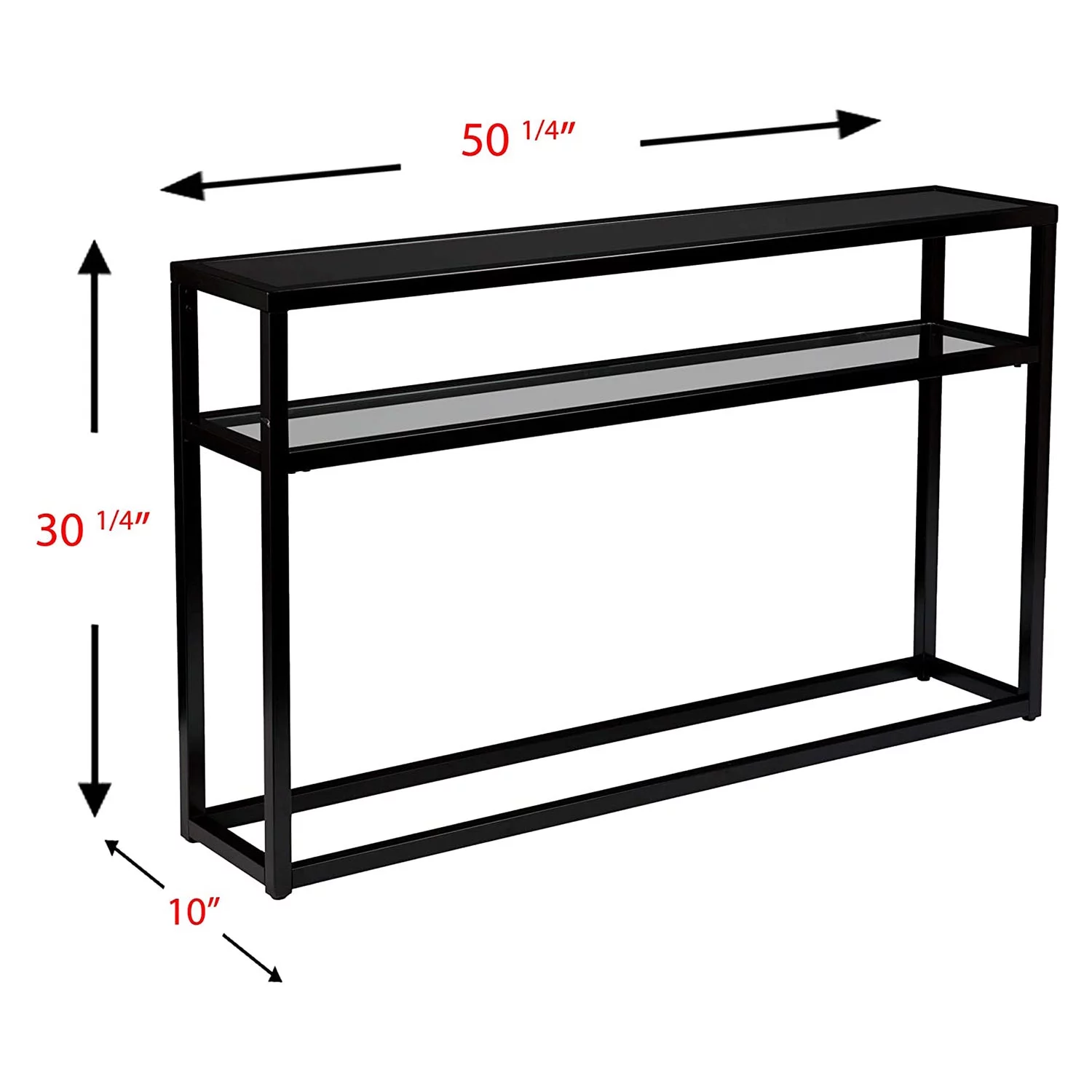 SEI Furniture Baldrick Matte Finish Metal Console Table with Glass Shelf, Black